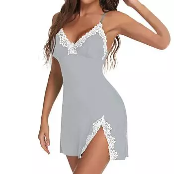 Сексуальное нижнее белье Gathers Sexy Deep V Bow Боковой разрез Slim Fiting Suspender Nightgown L