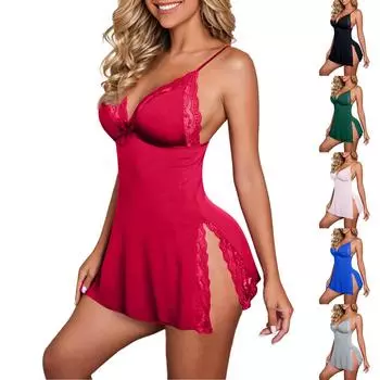Сексуальное нижнее белье Gathers Sexy Deep V Bow Боковой разрез Slim Fiting Suspender Nightgown L