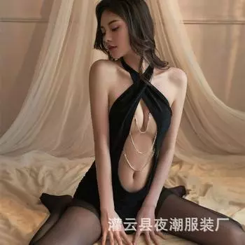 Сексуальное нижнее белье горячее цельное глубокое V-образное плетение обтягивающее тело свободная страсть дразнящая ночная рубашка с оберткой на бедрах 7004 average size