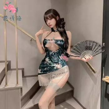 Сексуальное нижнее белье из бархата с принтом, сексуальное чистое желание, соблазнение горничной, юбка с бахромой One size