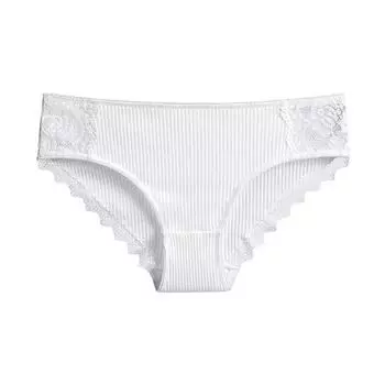 Сексуальное нижнее белье из чистого хлопка с кружевной окантовкой для женщин, бесшовные дышащие трусики средней талии, женские трусики больших размеров S белый