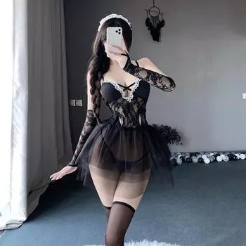 Сексуальное нижнее белье из чистого кружева, соблазнительная сетка, прозрачная, страстная горничная, постельный комплект 2817 average size (80-60 kg)