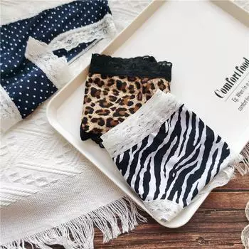 Сексуальное нижнее белье из ледяного шелка, трусики с низкой посадкой, трусики из молочного шелка с кружевным краем и принтом, трусики с низкой посадкой для женщин One Size