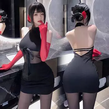 Сексуальное нижнее белье Эротическая женская униформа секретаря Комплект юбки с запахом и бантом Сексуальная пижама с открытой спиной Ролевая игра Вечеринка в ночном клубе One Size