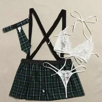 Сексуальное нижнее белье клетчатая юбка многокомпонентная COS униформа студенческая одежда популярная одежда больших размеров S