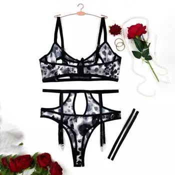 Сексуальное нижнее белье комплект из трех точек, сексуальное сетчатое прозрачное кружевное нижнее белье комплект из трех точек 1XL