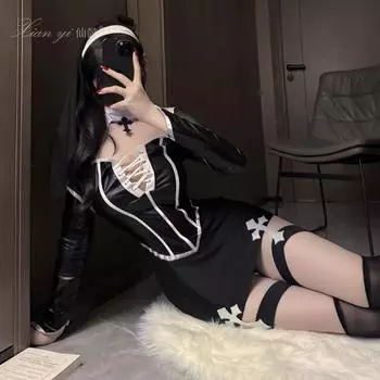 Сексуальное нижнее белье костюм монахини на Хэллоуин костюм горничной страсти co чистая похоть униформа соблазнения костюм One size