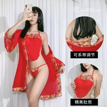 Сексуальное нижнее белье красное сексуальное свадебное платье комплект из трех точек Тан Гуйфэй униформа сексуальная ночная рубашка сетчатый костюм 1365 one size fits all