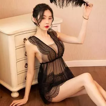 Сексуальное нижнее белье, кружевная сетка, сексуальная прозрачная ночная рубашка с искушением и открытой спиной One size чёрный