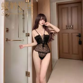 Сексуальное нижнее белье кружевное цельное открытое промежность скрытая пуговица страсть и тонкое прозрачное нижнее белье One size [recommended 80-120]