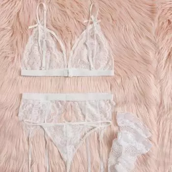 Сексуальное нижнее белье кружевное соблазнительное полое подвязка стиль сексуальные трехточечные стринги с носками one size fits all