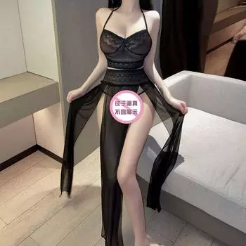 Сексуальное нижнее белье кружевной топ-труба перспектива искушение пижама сексуальное разрезное длинное платье шейный ремешок кружевная униформа костюм one size fits all