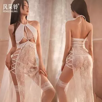 Сексуальное нижнее белье кружевной топ-труба перспектива соблазнительная пижама сексуальная разрезная юбка ципао кружевной метод One Size [Recommended 80-62.5kg]