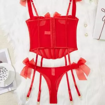 Сексуальное нижнее белье кружево перспектива соблазнение грудь обертывание стринги комплект из двух частей S