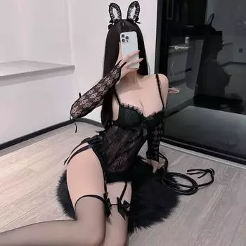 Сексуальное нижнее белье кружево перспектива платье подтяжки детки сексуальная униформа соблазнение кролик веселье Average size 80-60kg