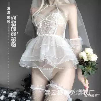 Сексуальное нижнее белье кружево свадебное платье костюм косплей тонкий сексуальный пижама женщины лето перспектива соблазнение 1008 One size