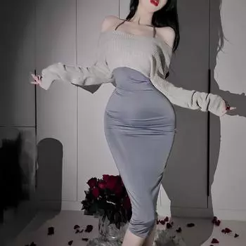 Сексуальное нижнее белье Ледяной шелковый ремешок длинная юбка свобода от чистого желания соблазн полая перспектива свитер комплект кровать страсть One size