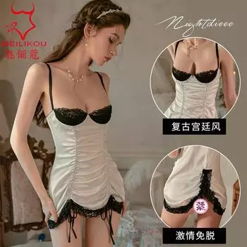Сексуальное нижнее белье летнее тонкое чистое желание ветер домашний флирт сексуальная юбка на подтяжках частная комната соблазн молочный комплект 2139 One size