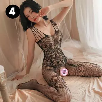 Сексуальное нижнее белье Love Ruru, женские чулки в сеточку с подвязками - черный шелк, ажурная промежность, соблазн, цельная сетка (Размер 4) One Size