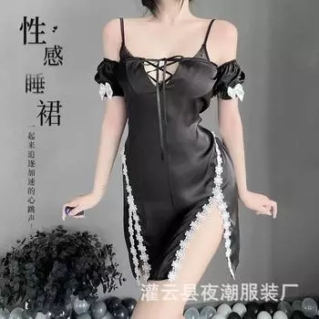 Сексуальное нижнее белье lust sexy шнуровка ажурная спинка соблазн разрез подтяжки ночная рубашка домашний комплект 2536 M80-105