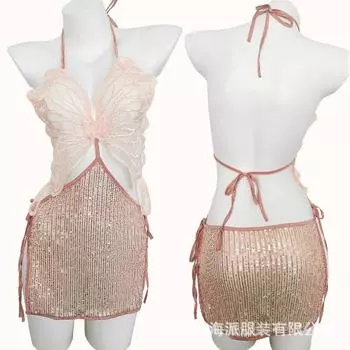 Сексуальное нижнее белье маленькая цветочная ночная рубашка кружевное сращивание чистое желание ветер подтяжки бедра сексуальная домашняя одежда пижама домашняя женская average size