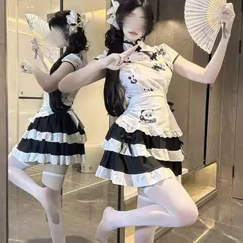 Сексуальное нижнее белье милая девушка новый китайский стиль принт панда топ высокая талия тонкая пышная юбка-торт One size