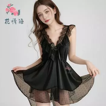 Сексуальное нижнее белье милое повседневное без спинки соблазнение в горошек сетка милое M [Recommended 80-60kg]