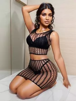 Сексуальное нижнее белье мода ажурная короткая юбка ажурное прозрачное обтягивающее нижнее белье одежда женская эротическая сетчатая прозрачная облегающая одежда XXL
