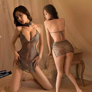 Сексуальное нижнее белье ночной клуб перспектива флирт униформа сексуальная горячая бесплатная пижама сетка глубокий V бретелька комплект One Size