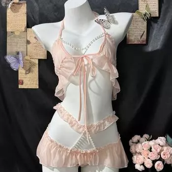 Сексуальное нижнее белье Новое сексуальное кружевное нижнее белье с подтяжками на бедрах, ночная рубашка, униформа, искушение, трехточечная пижама для женщин One Size