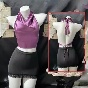 Сексуальное нижнее белье Новое воздержание Секретарь Swing воротник Голый костюм спины Сексуальная Dew Groove Бедра Юбка Красивая спина Красотка One Size