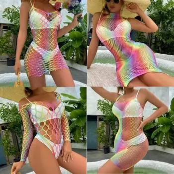 Сексуальное нижнее белье оптом боди экзотические костюмы сексуальные обтягивающие чулки прозрачные горячие женщины сексуальное радужное сетчатое белье One Size