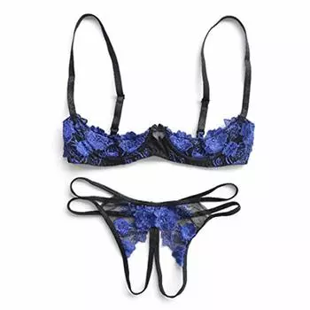 Сексуальное нижнее белье, открытый бюстгальтер, шорты, синее сексуальное нижнее белье, прозрачные шорты, трусики, экстремальное эротическое милое нижнее белье [Qianqu] синий