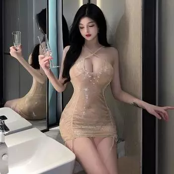 Сексуальное нижнее белье перспектива глубокий V юбка на бедрах ночной клуб ведущее платье сексуальный стройный страсть искушение average size