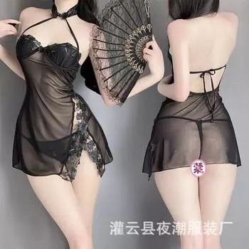 Сексуальное нижнее белье перспектива ночная рубашка сексуальный кружевной чеонгсам горячая бесплатная молочная искушение пижама 8220 One Size