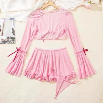 Сексуальное нижнее белье перспектива соблазнение страсть униформа топ короткая юбка стринги комплект из трех предметов S