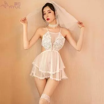 Сексуальное нижнее белье перспектива водорастворимая свадебная пижама сексуальные подтяжки кружево соблазнение фея ночная рубашка комплект One size