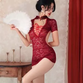 Сексуальное нижнее белье Платье Cheongsam Strap Deep V Exposed Back Ultra Short Sex Shop Fetish One Size