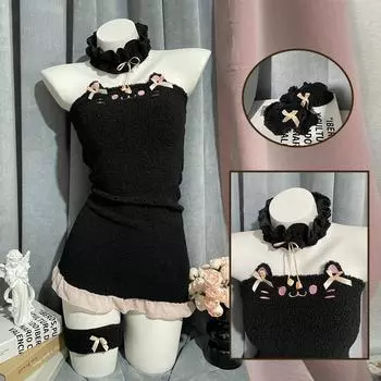 Сексуальное нижнее белье плюшевое с открытой спиной Pure Desire Maid Cos Pussy Babes Slim Sexy Temptation Free Suit One size