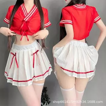 Сексуальное нижнее белье прозрачное нижнее белье чистое желание колледж стиль униформа сексуальный костюм маленькая грудь свободная от страсти искушение 2635 One size