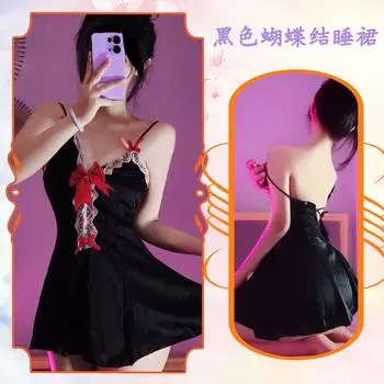 Сексуальное нижнее белье Pure Desire Girl Атласная кружевная ночная рубашка с бантом Воздержание Французский сексуальный подтяжка One size