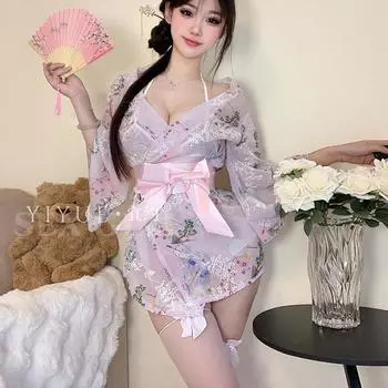 Сексуальное нижнее белье японское кимоно большой размер комплект маленькая грудь пижама горячее искушение кровать форма халат average size