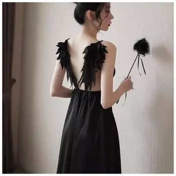 Сексуальное нижнее белье Растягивающиеся подтяжки Сексуальная пижама с открытой спиной Соблазнительная сексуальная пижама Сексуальное глубокое V Павлинье перо One Size чёрный