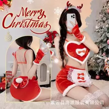 Сексуальное нижнее белье Рождественский кролик осень и зима бархат страсть соблазнение сексуальная бесплатная горничная ночной клуб униформа бедра женщина average size