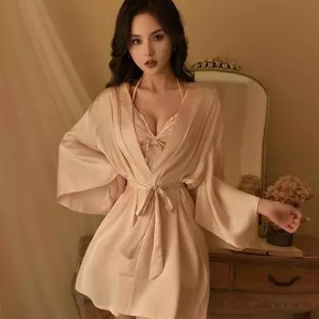 Сексуальное нижнее белье розовая соблазнительная ночная рубашка милая кружевная домашняя одежда атласная перспектива сексуальный костюм One Size