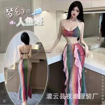 Сексуальное нижнее белье русалка cos облегающее бедра длинное платье сексуальная страсть свободная пижама униформа соблазн 2793 One Size