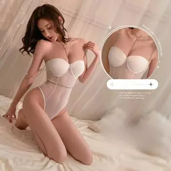 Сексуальное нижнее белье с цепочкой на талию со стальным кольцом Onesie Sexy Mesh Splicing Tights Suspenders Women One Size