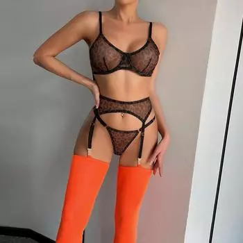 Сексуальное нижнее белье с леопардовым принтом и чулками контрастного цвета L леопардовый