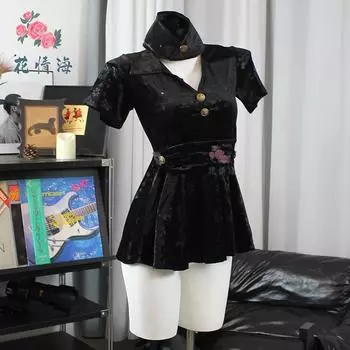 Сексуальное нижнее белье с принтом, глубокий V-образный вырез на талии, дизайн с бантом, очаровательная униформа стюардессы для соблазнения average size