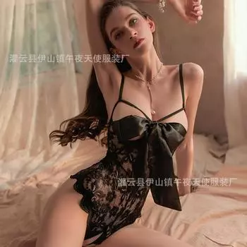 Сексуальное нижнее белье с тремя точками cheongsam прозрачный полый сексуальный комбинезон кружевной соблазн женский горячий открытый униформа 1540 one size fits all